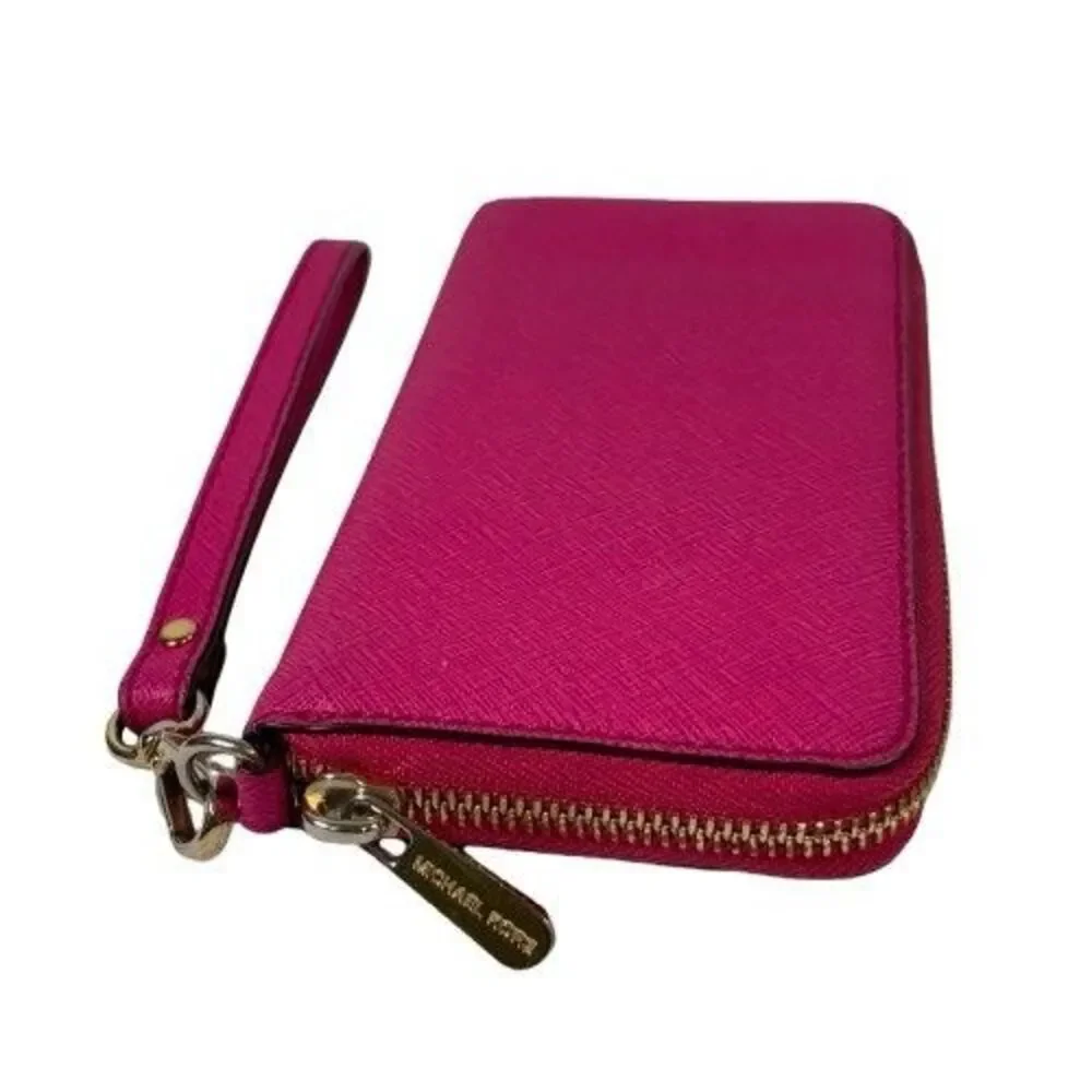 Michael Kors Jet Set Travel Continental Wristlet Wallet Pink Saffiano Leather